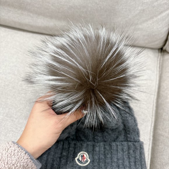95% NEW MONCLER BEANIE HAT, WITH REAL FUR, WOOL MATERIAL - Picture 2 of 11